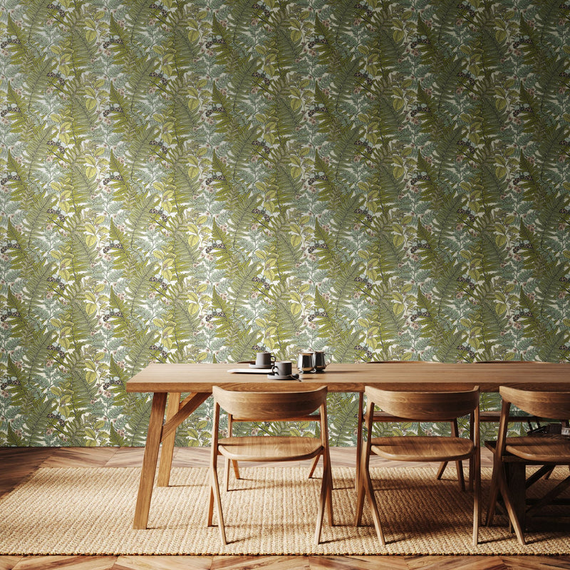 HWA1198W Wild Ferns Juniper Wallpaper by Hoopla Walls