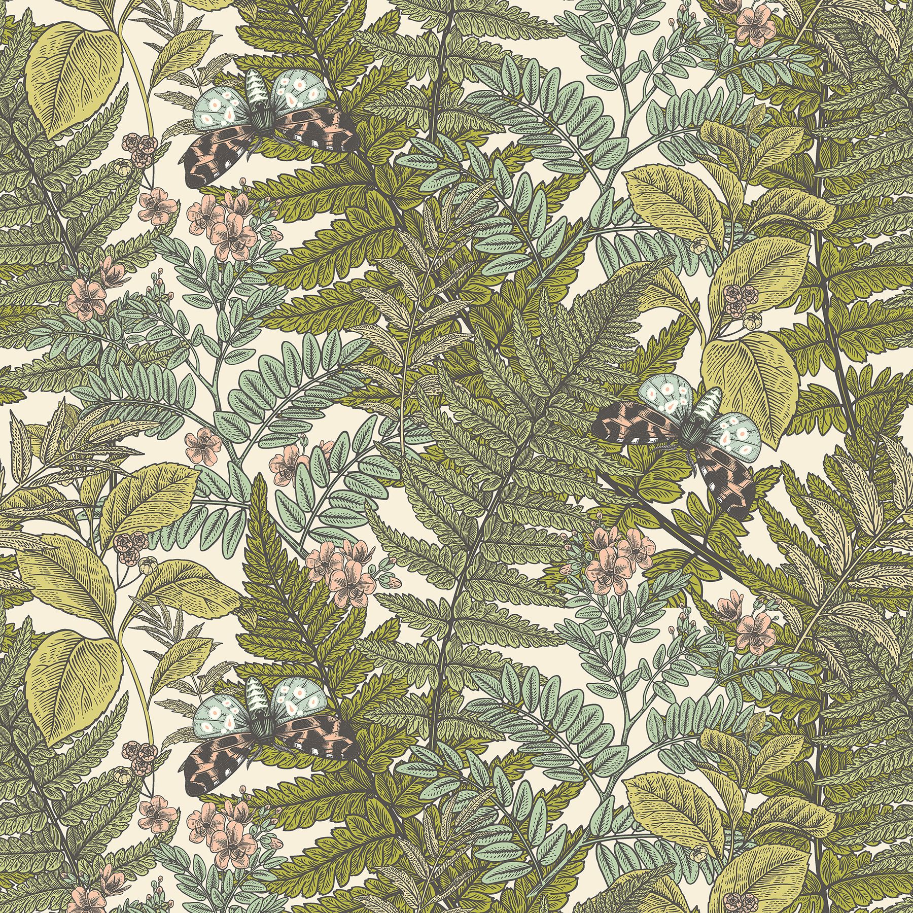 HWA1198W Wild Ferns Juniper Wallpaper by Hoopla Walls