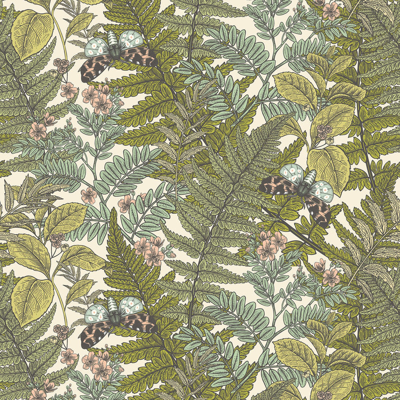 HWA1198W Wild Ferns Juniper Wallpaper by Hoopla Walls
