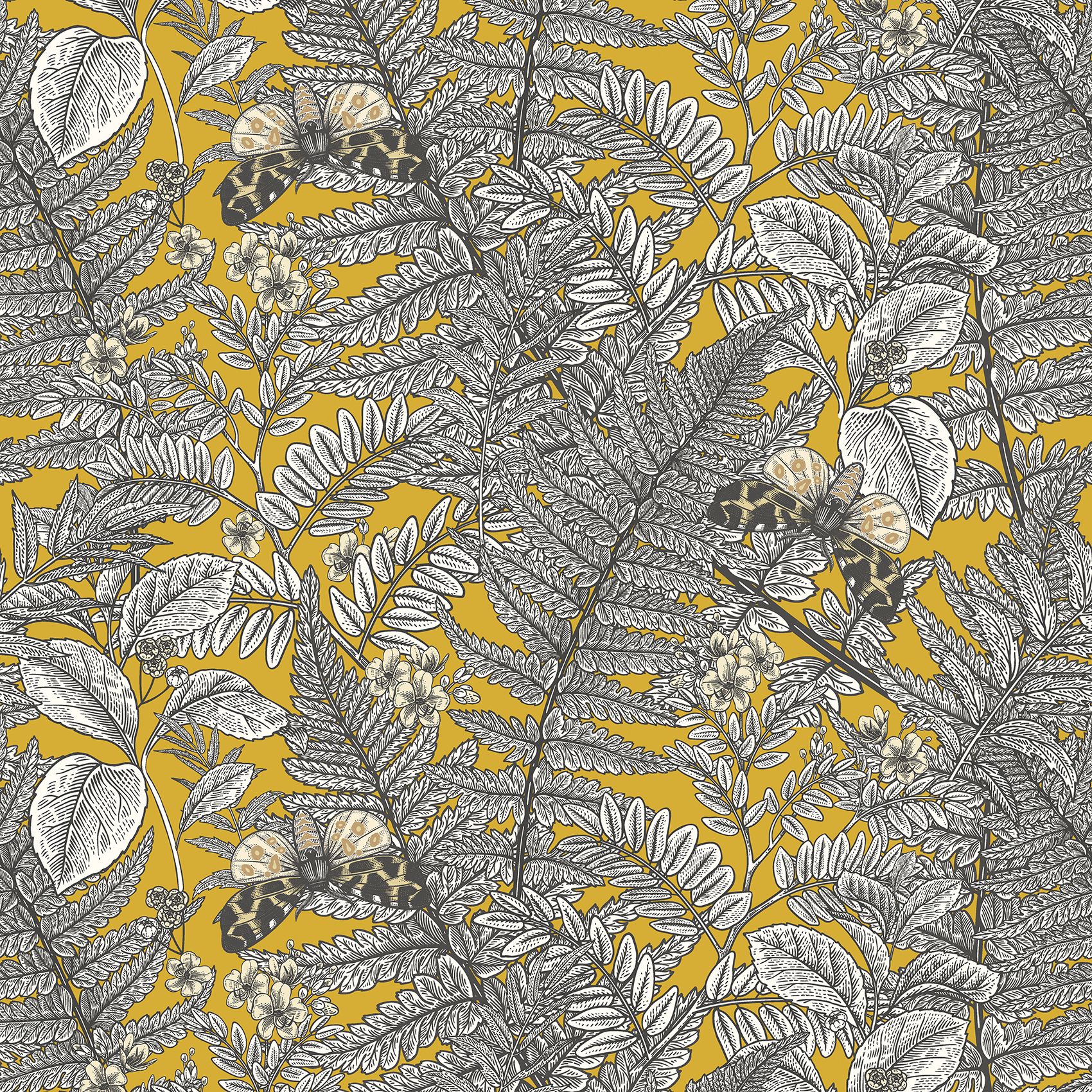 HWA1199W Wild Ferns Mustard Wallpaper by Hoopla Walls