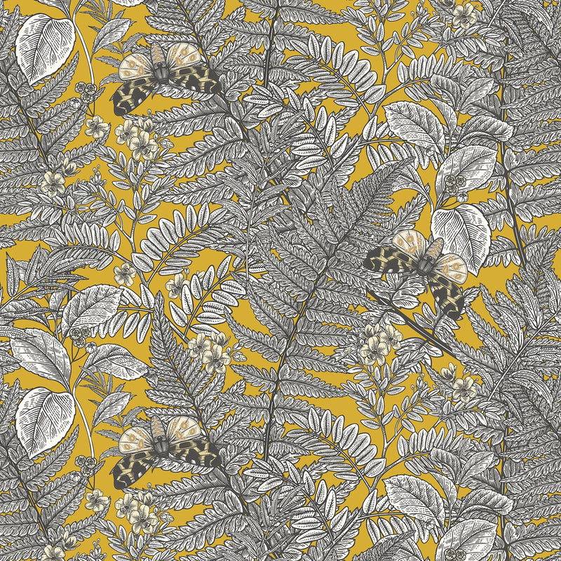 HWA1199W Wild Ferns Mustard Wallpaper by Hoopla Walls