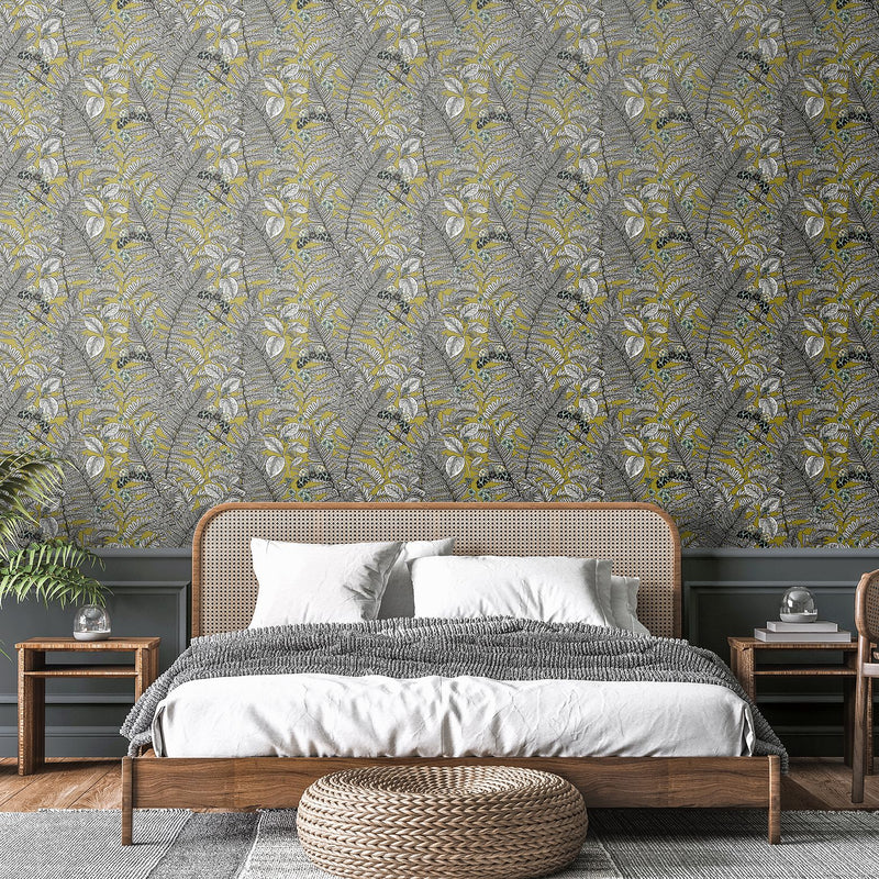 HWA1200W Wild Ferns Olive Wallpaper by Hoopla Walls