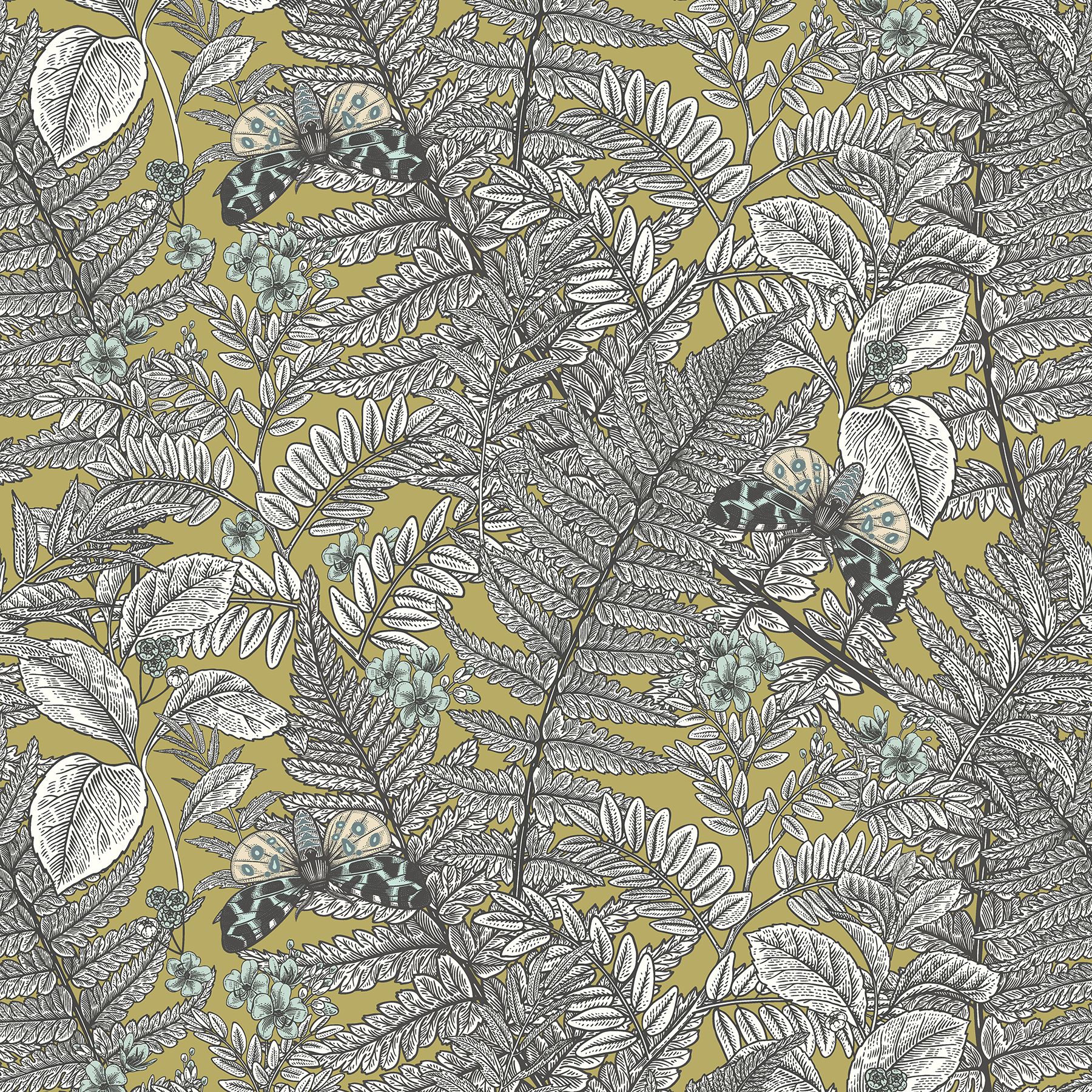 HWA1200W Wild Ferns Olive Wallpaper by Hoopla Walls