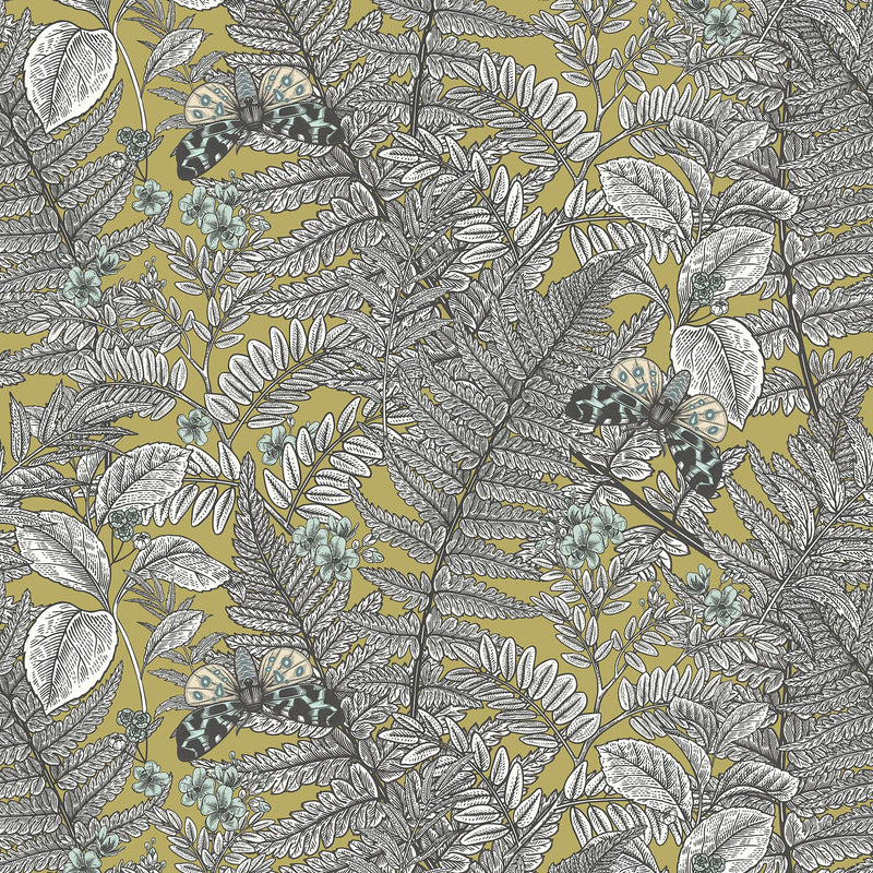 HWA1200W Wild Ferns Olive Wallpaper by Hoopla Walls