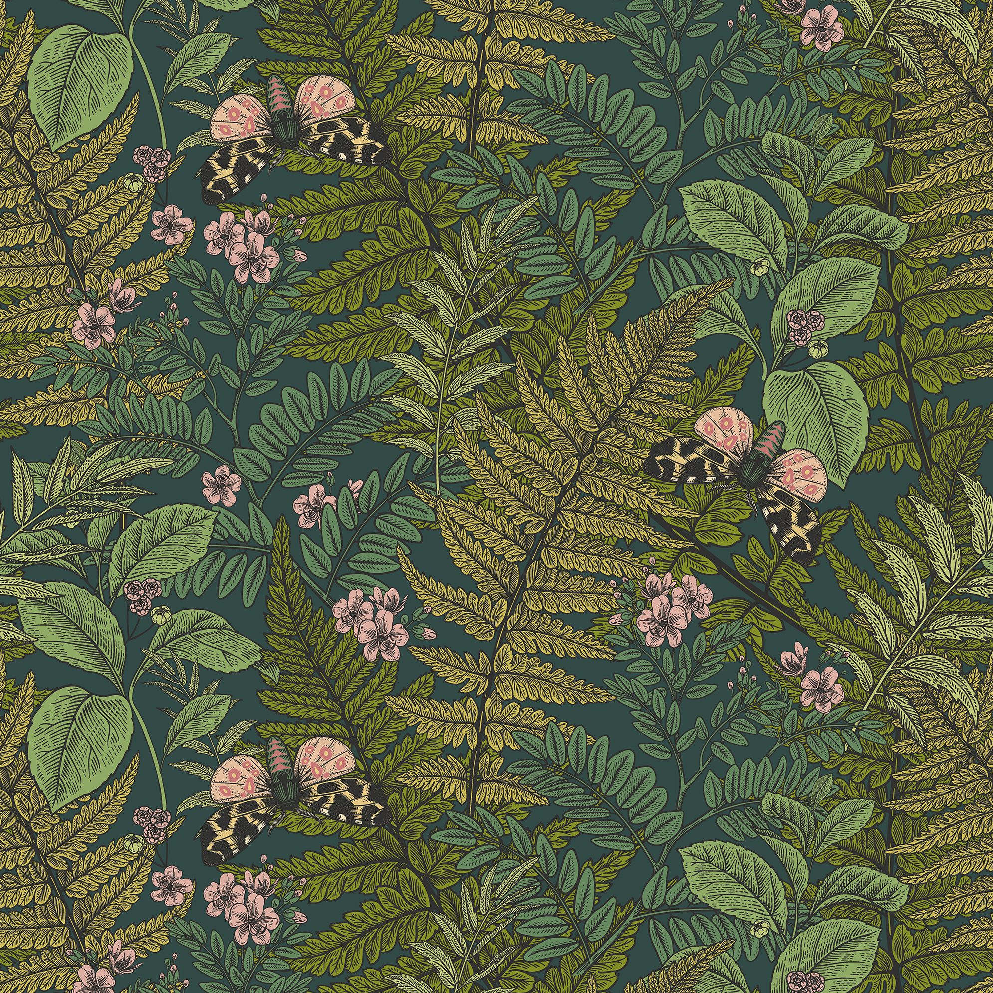 HWA1202W Wild Ferns Forest Mix Wallpaper by Hoopla Walls