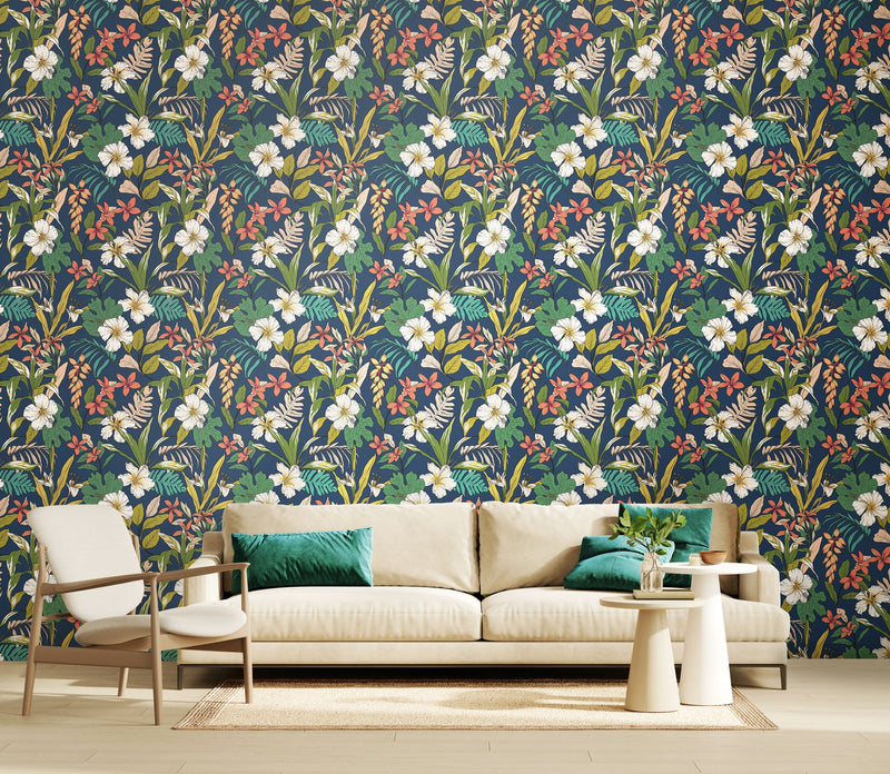 HWA1203W Oasis Navy Twist Wallpaper by Hoopla Walls