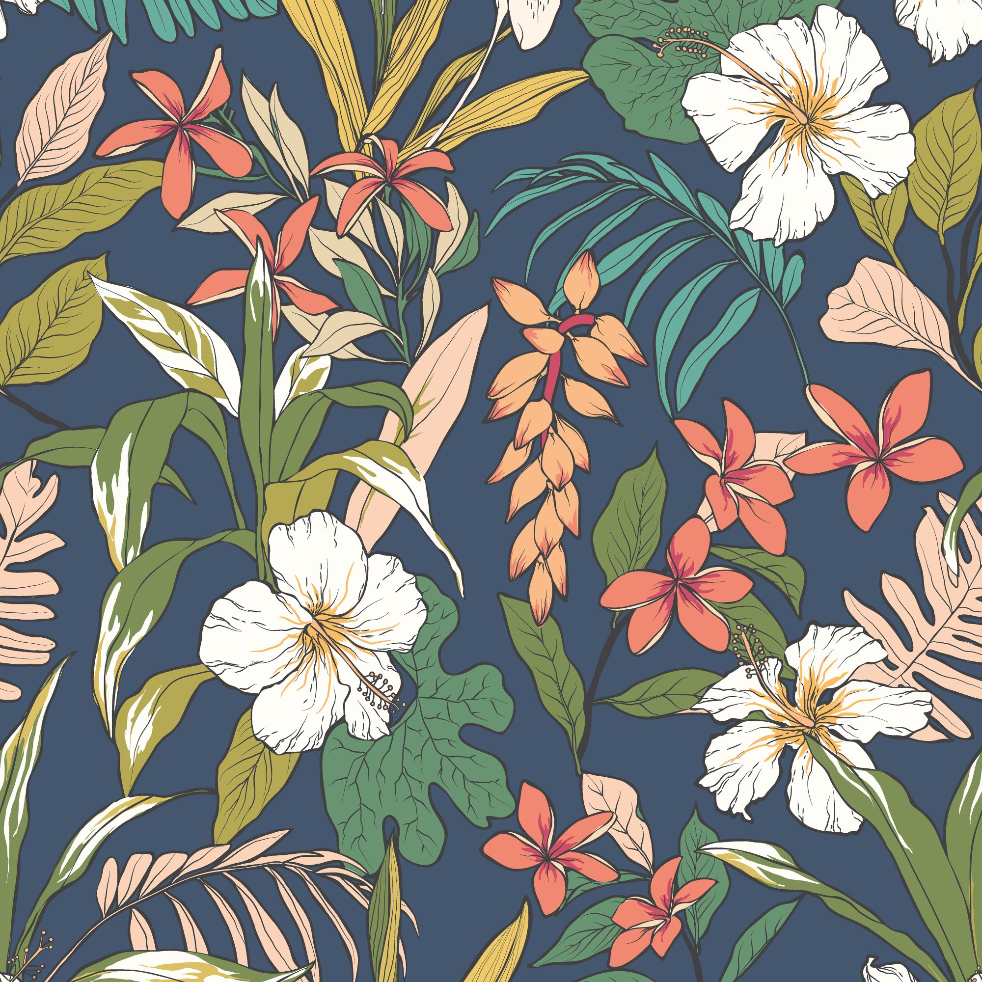 HWA1203W Oasis Navy Twist Wallpaper by Hoopla Walls