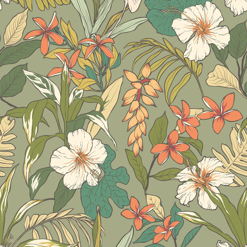 HWA1204W Oasis Olive & Citrus Wallpaper by Hoopla Walls