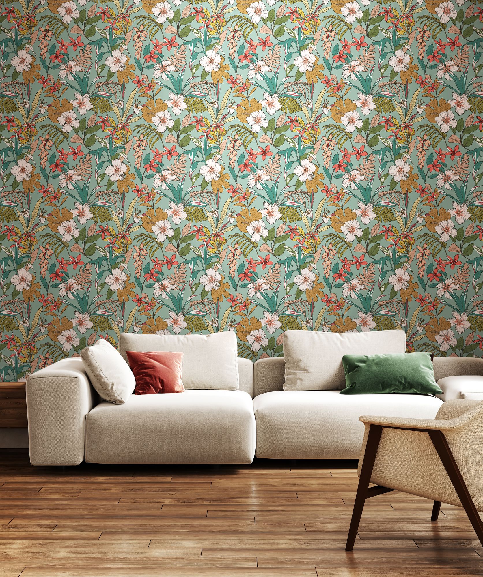 HWA1205W Oasis Coral & Teal Wallpaper by Hoopla Walls
