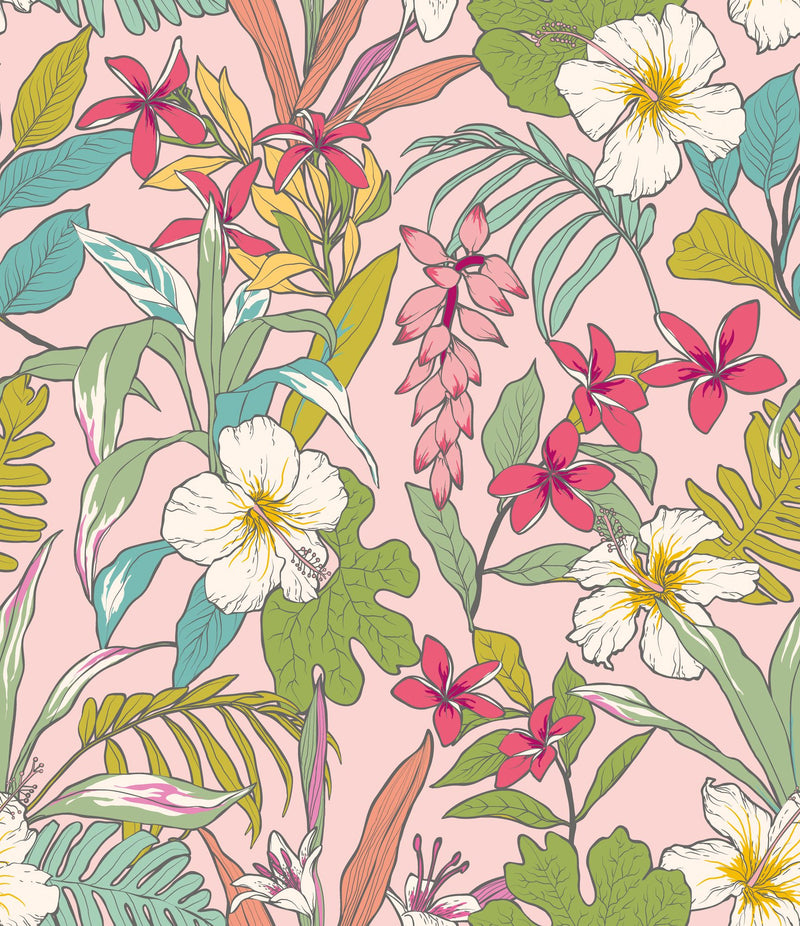 HWA1206W Oasis Pink Mix Wallpaper by Hoopla Walls