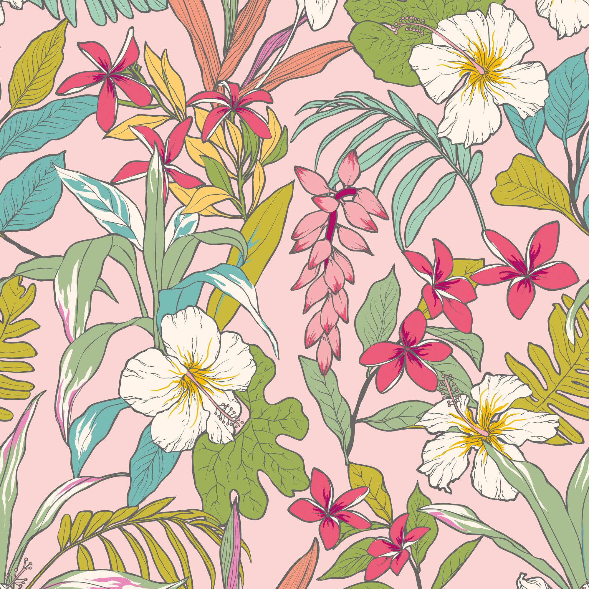 HWA1206W Oasis Pink Mix Wallpaper by Hoopla Walls