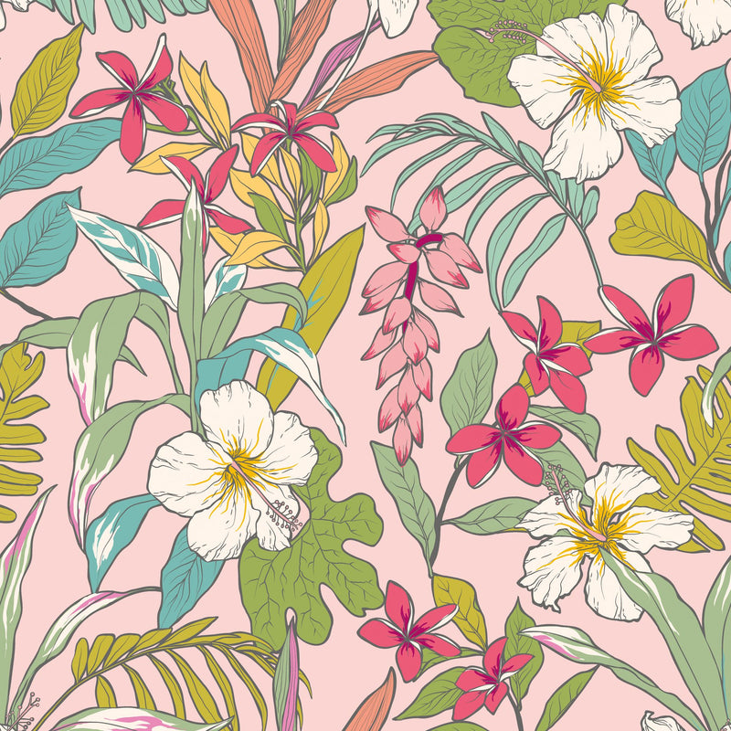 HWA1206W Oasis Pink Mix Wallpaper by Hoopla Walls