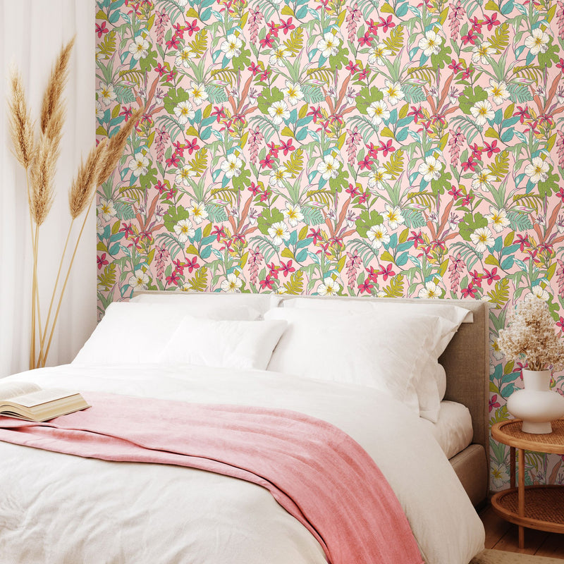 HWA1206W Oasis Pink Mix Wallpaper by Hoopla Walls