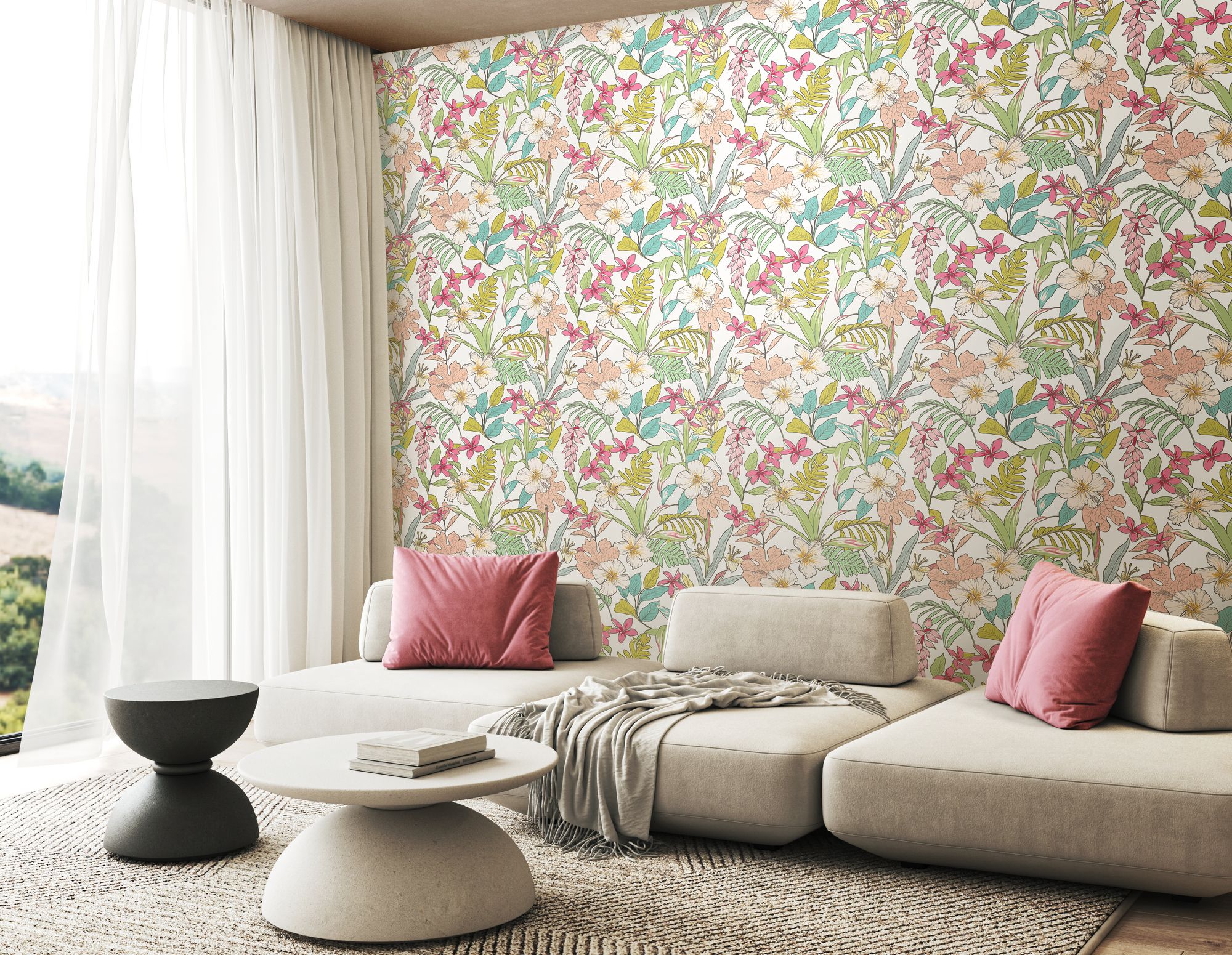 HWA1207W Oasis Apple & Rose Wallpaper by Hoopla Walls