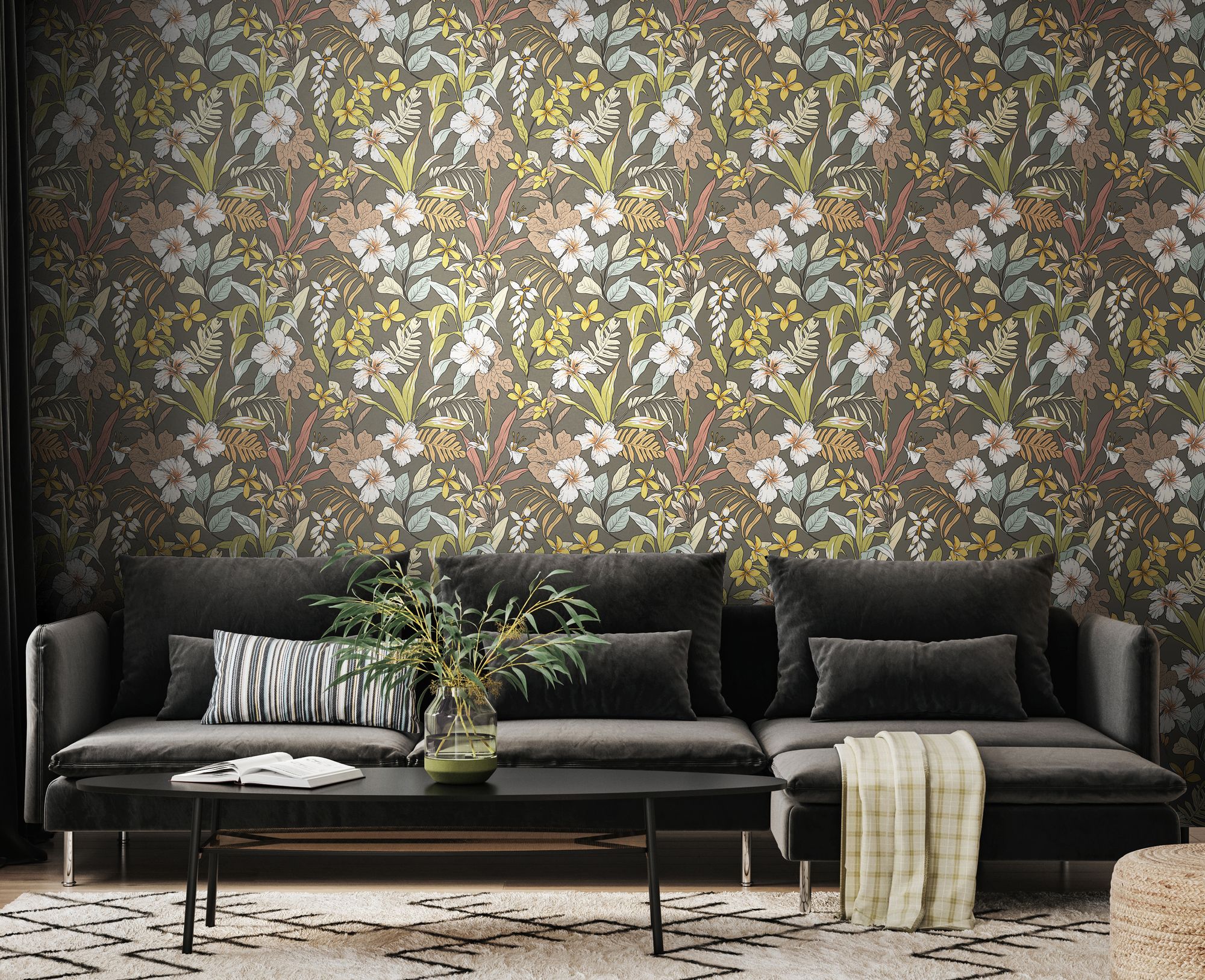 HWA1209W Oasis Mink & Sage Wallpaper by Hoopla Walls