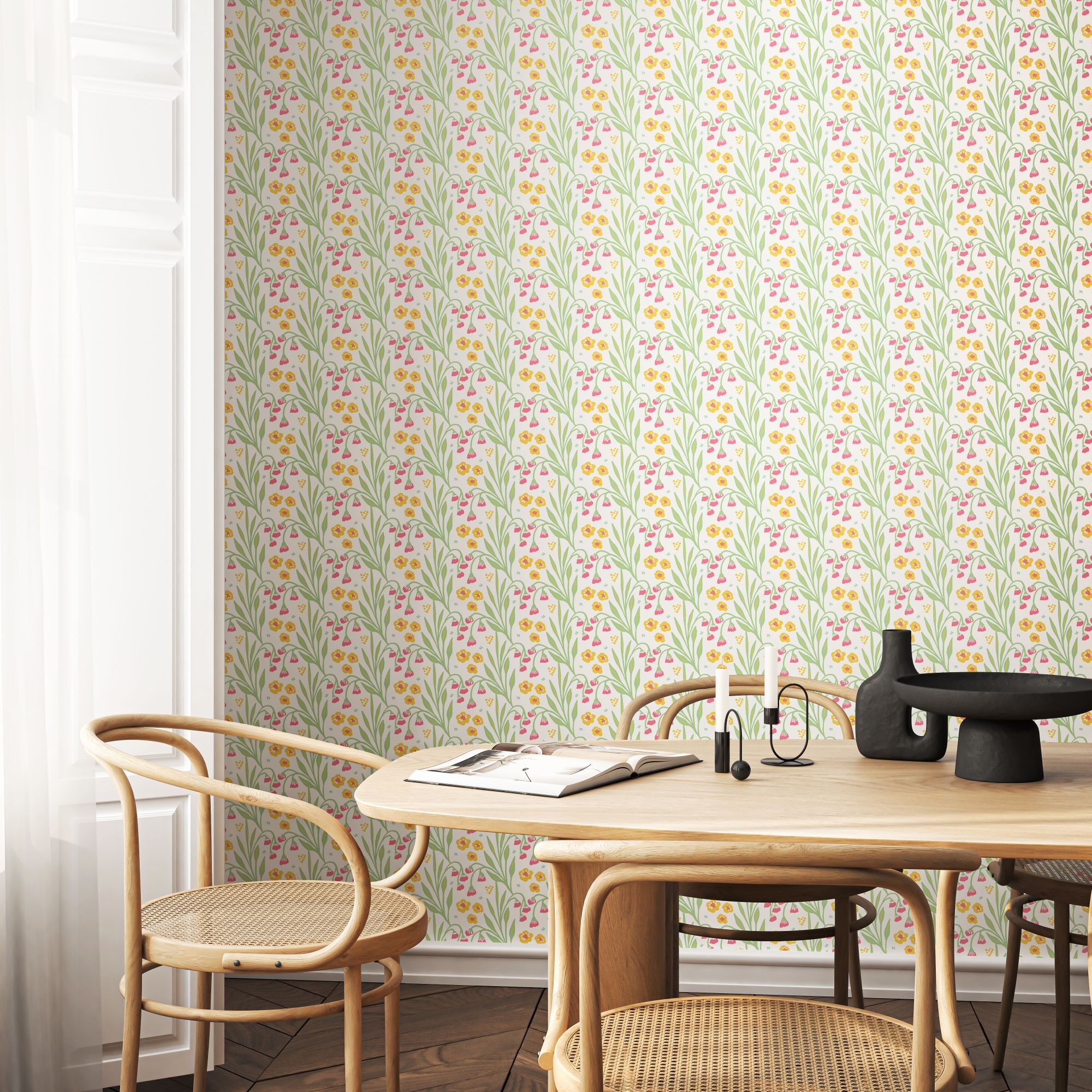 HWA1210W Meadow Stripe Spring Bloom Wallpaper by Hoopla Walls