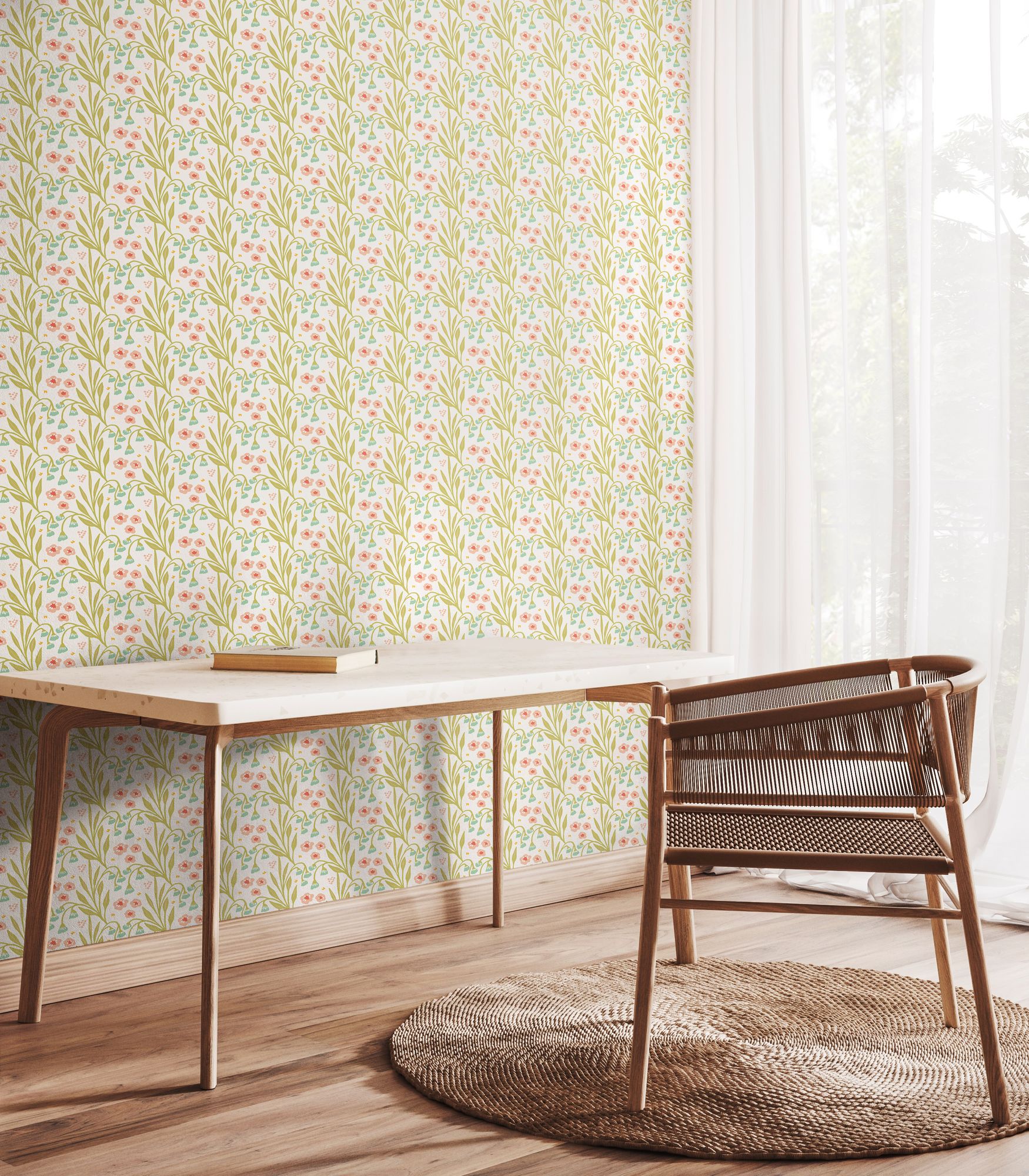 HWA1211W Meadow Stripe Peach & Duck Egg Wallpaper by Hoopla Walls