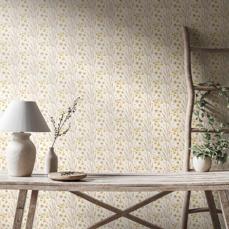 HWA1212W Meadow Stripe Ochre & Stone Wallpaper by Hoopla Walls