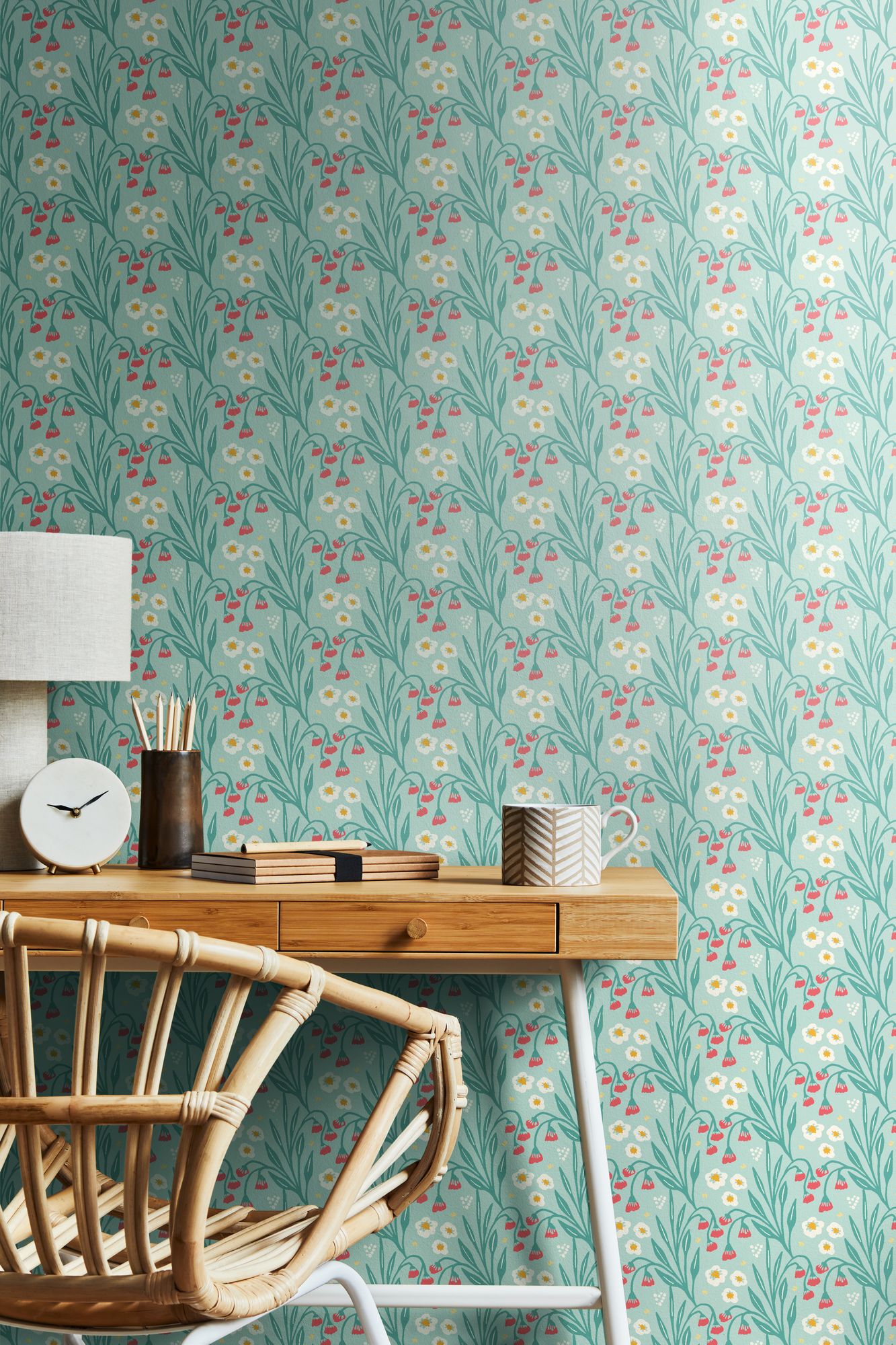 HWA1213W Meadow Stripe Seafoam & Coral Wallpaper by Hoopla Walls
