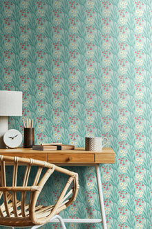 HWA1213W Meadow Stripe Seafoam & Coral Wallpaper by Hoopla Walls