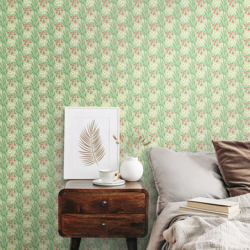 HWA1214W Meadow Stripe Pistachio Wallpaper by Hoopla Walls