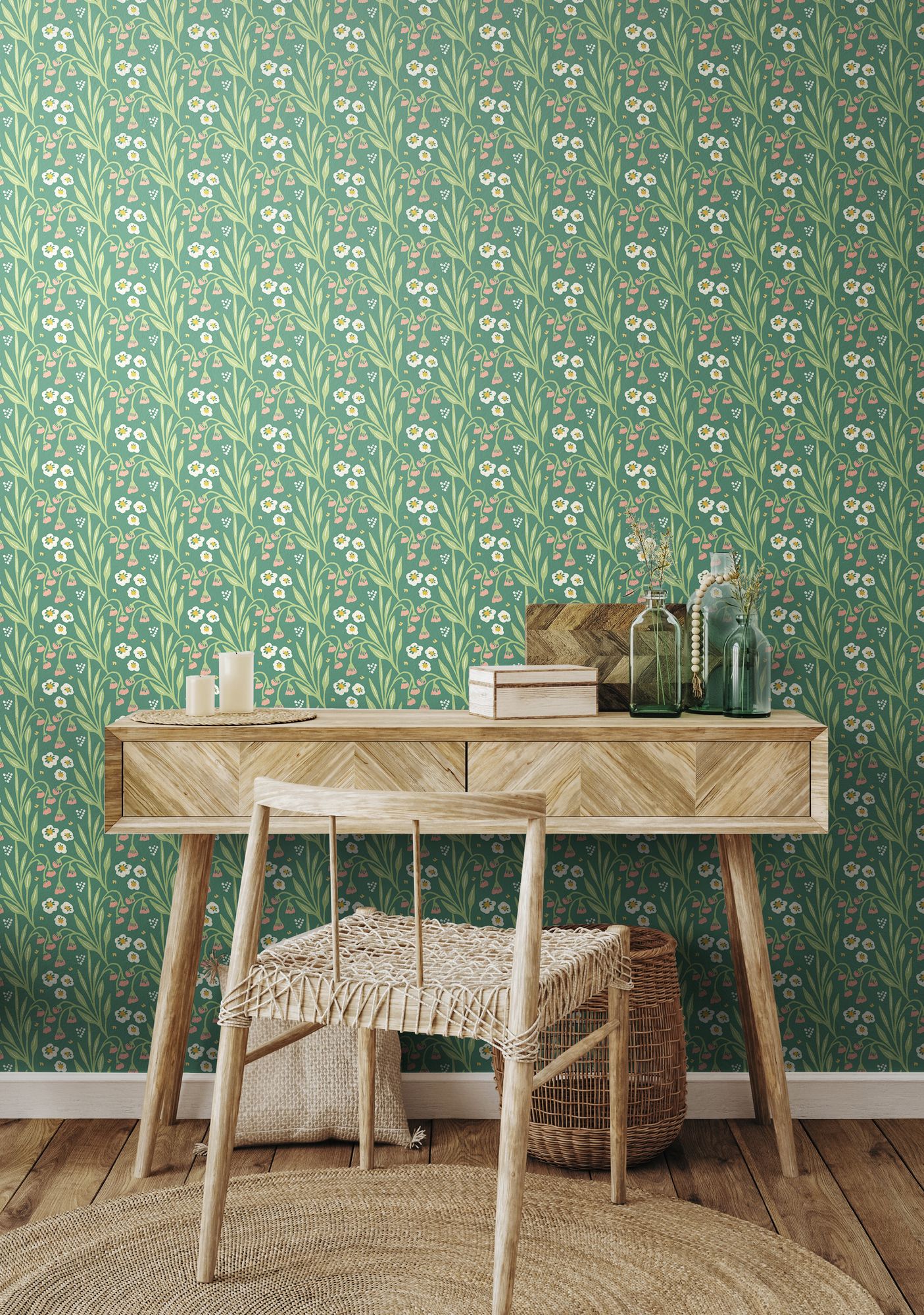 HWA1215W Meadow Stripe Leaf & Peony Wallpaper by Hoopla Walls