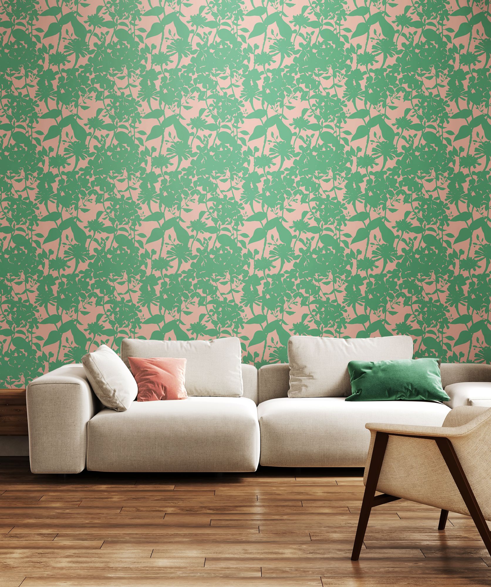 HWA1217W Summer Silhouette Jade & Blossom Wallpaper by Hoopla Walls