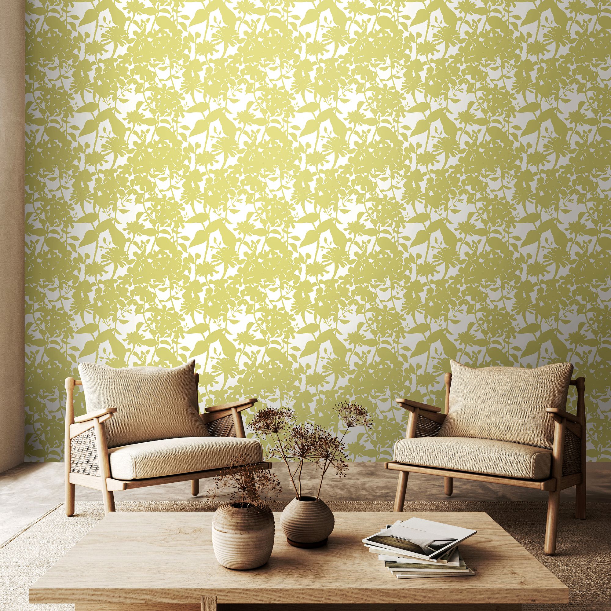 HWA1219W Summer Silhouette French Lime Wallpaper by Hoopla Walls
