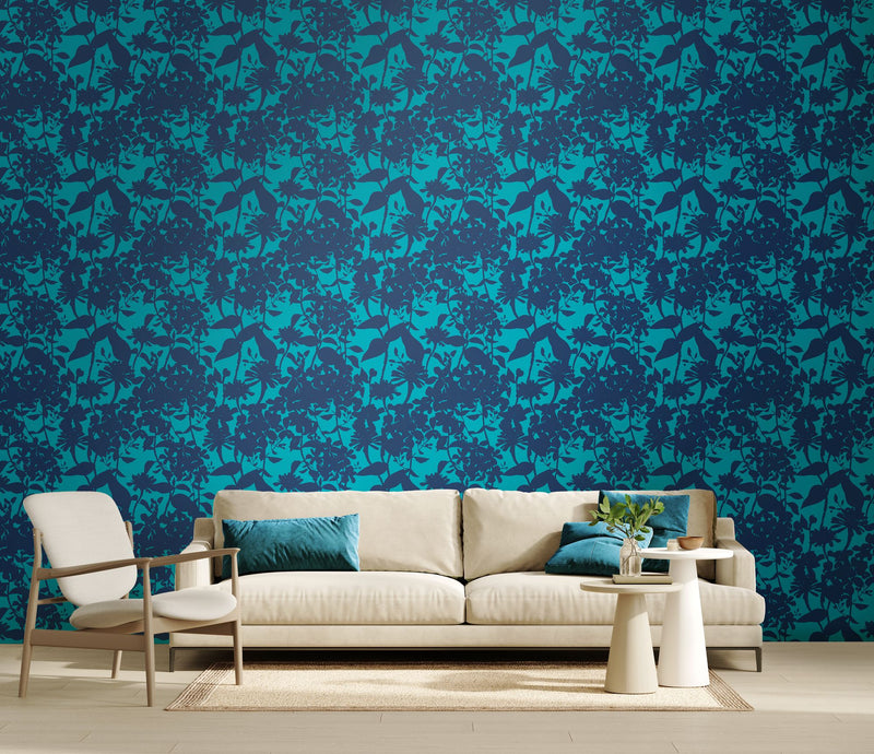 HWA1222W Summer Silhouette Ink & Teal Wallpaper by Hoopla Walls