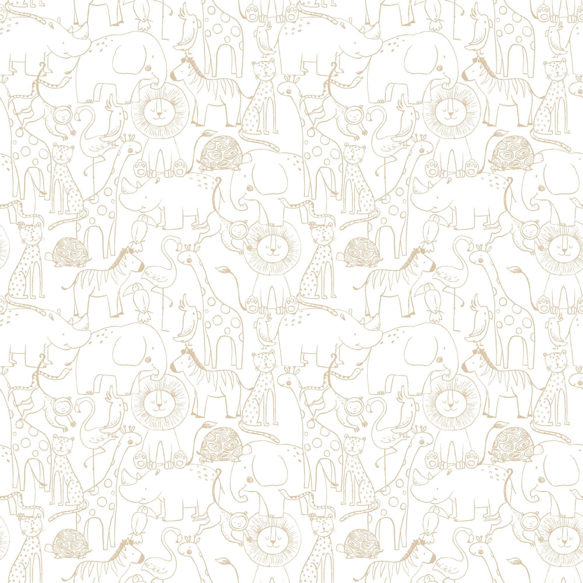 HWA1277W Animal Doodle Parchment Wallpaper by Hoopla Walls