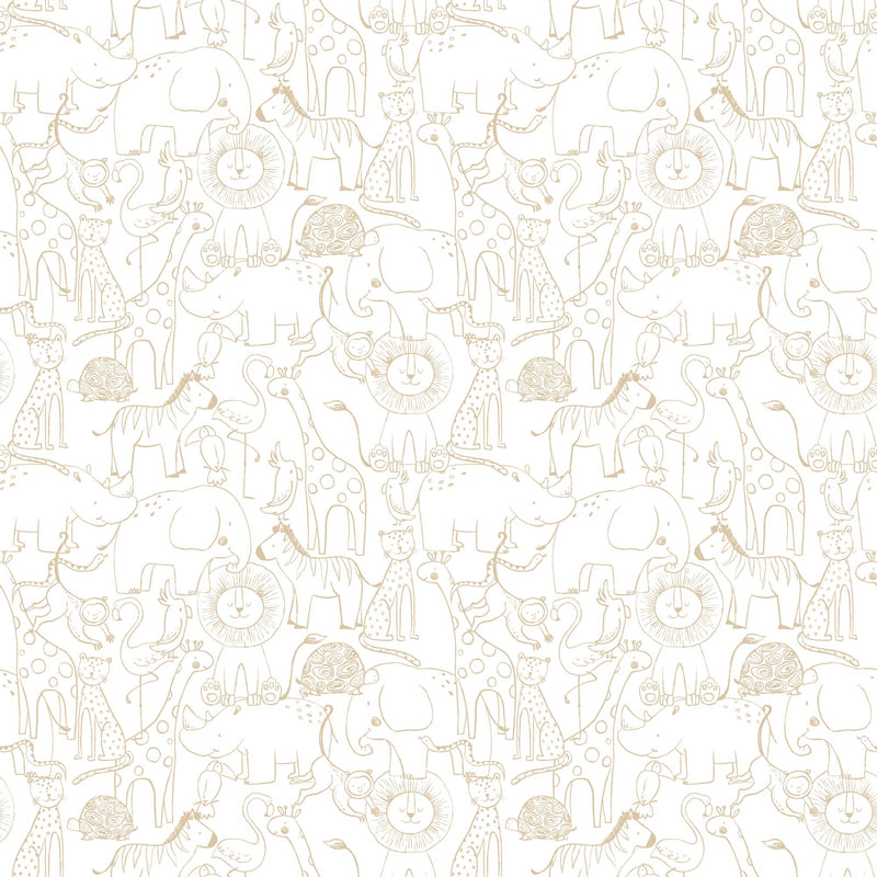 HWA1277W Animal Doodle Parchment Wallpaper by Hoopla Walls