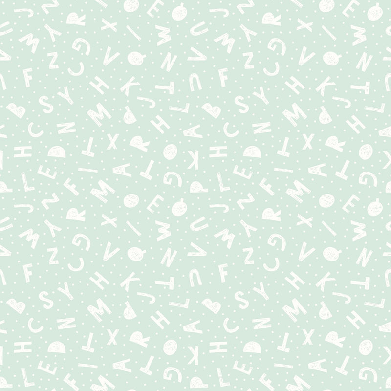 HWA1280W Alphabet Jumble Seafoam Wallpaper by Hoopla Walls