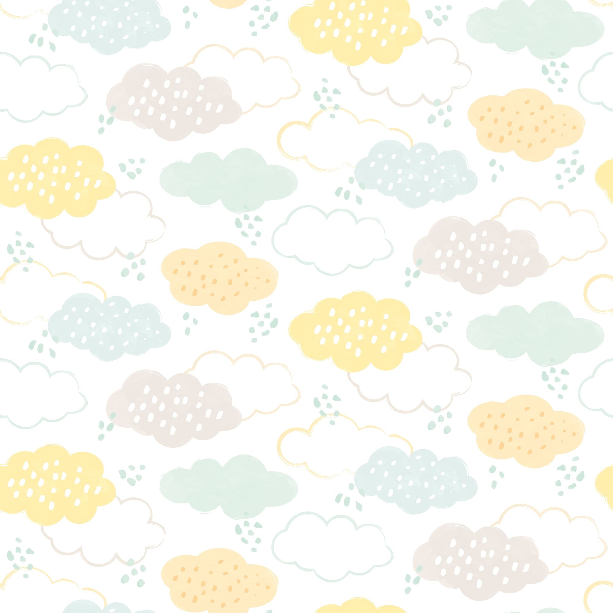 HWA1281W Fluffy Clouds Lemon Fizz Wallpaper by Hoopla Walls