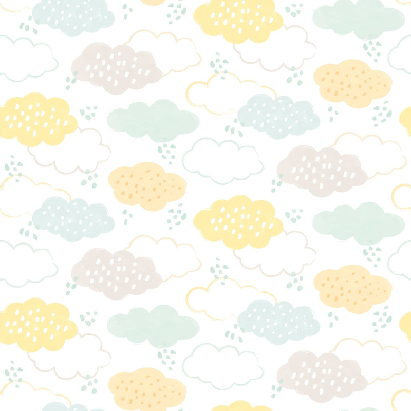HWA1281W Fluffy Clouds Lemon Fizz Wallpaper by Hoopla Walls