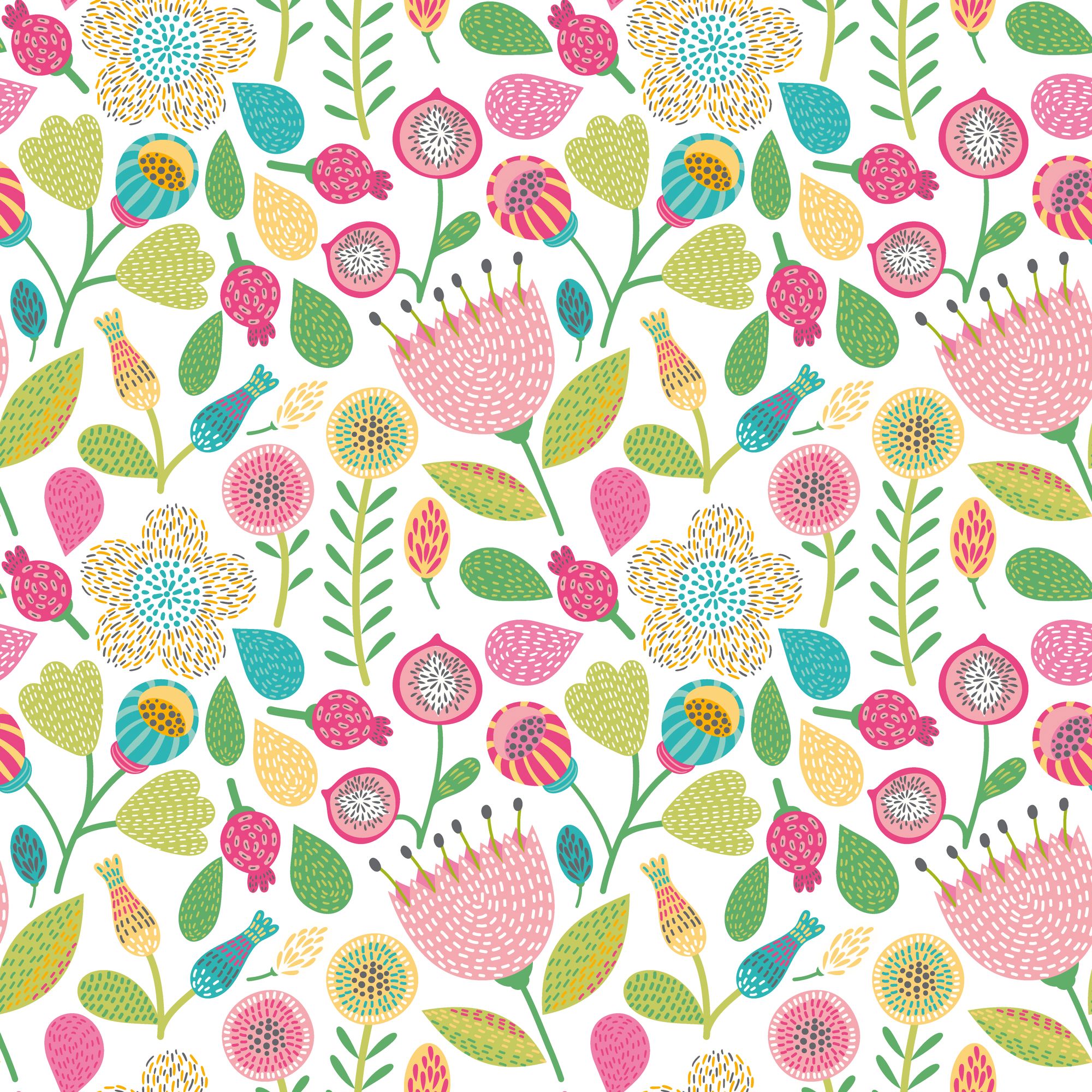 HWA1287W Folk Floral Tutti Frutti Wallpaper by Hoopla Walls