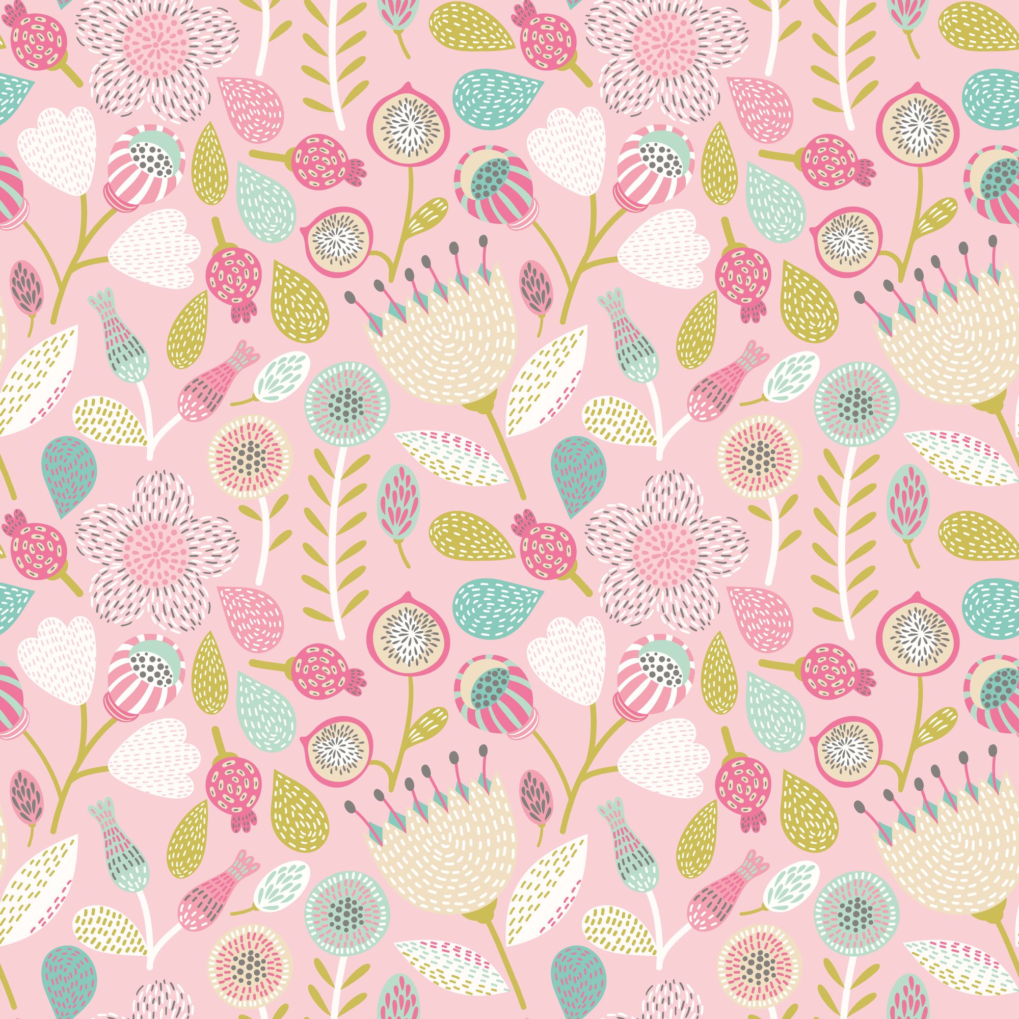 HWA1288W Folk Floral Dolly Mixtures Wallpaper by Hoopla Walls