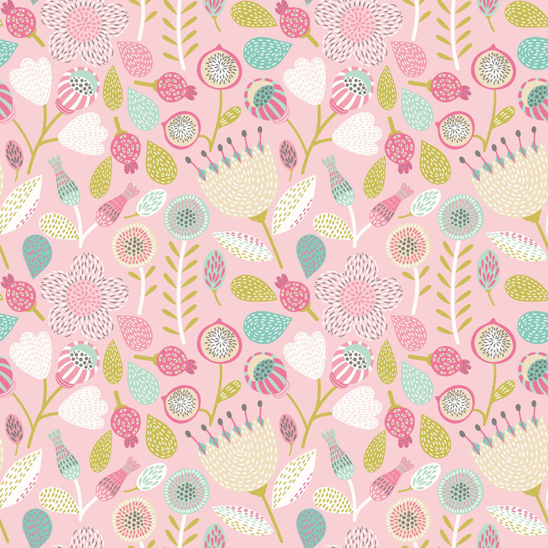 HWA1288W Folk Floral Dolly Mixtures Wallpaper by Hoopla Walls