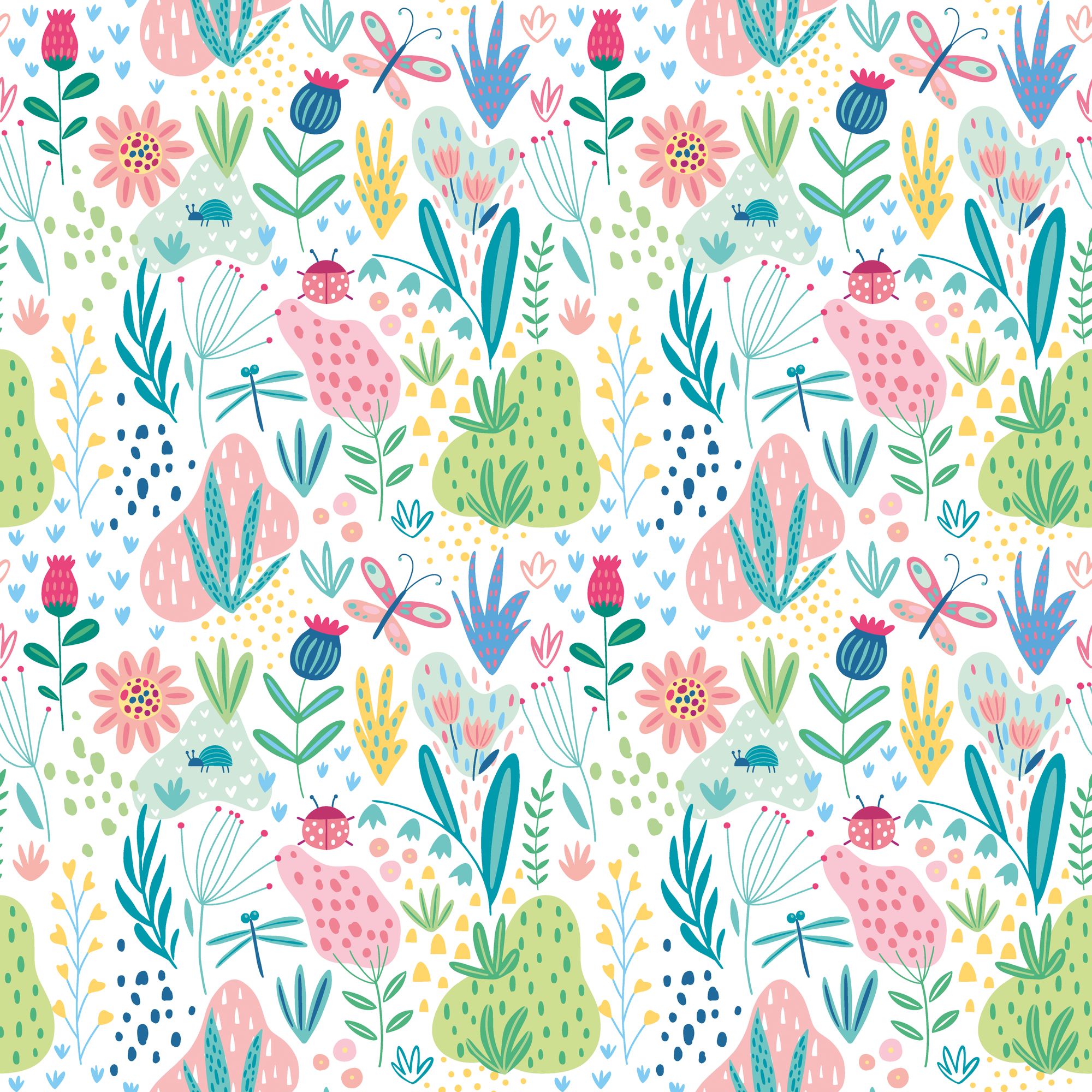 HWA1290W Bug Garden Sky Mix Wallpaper by Hoopla Walls