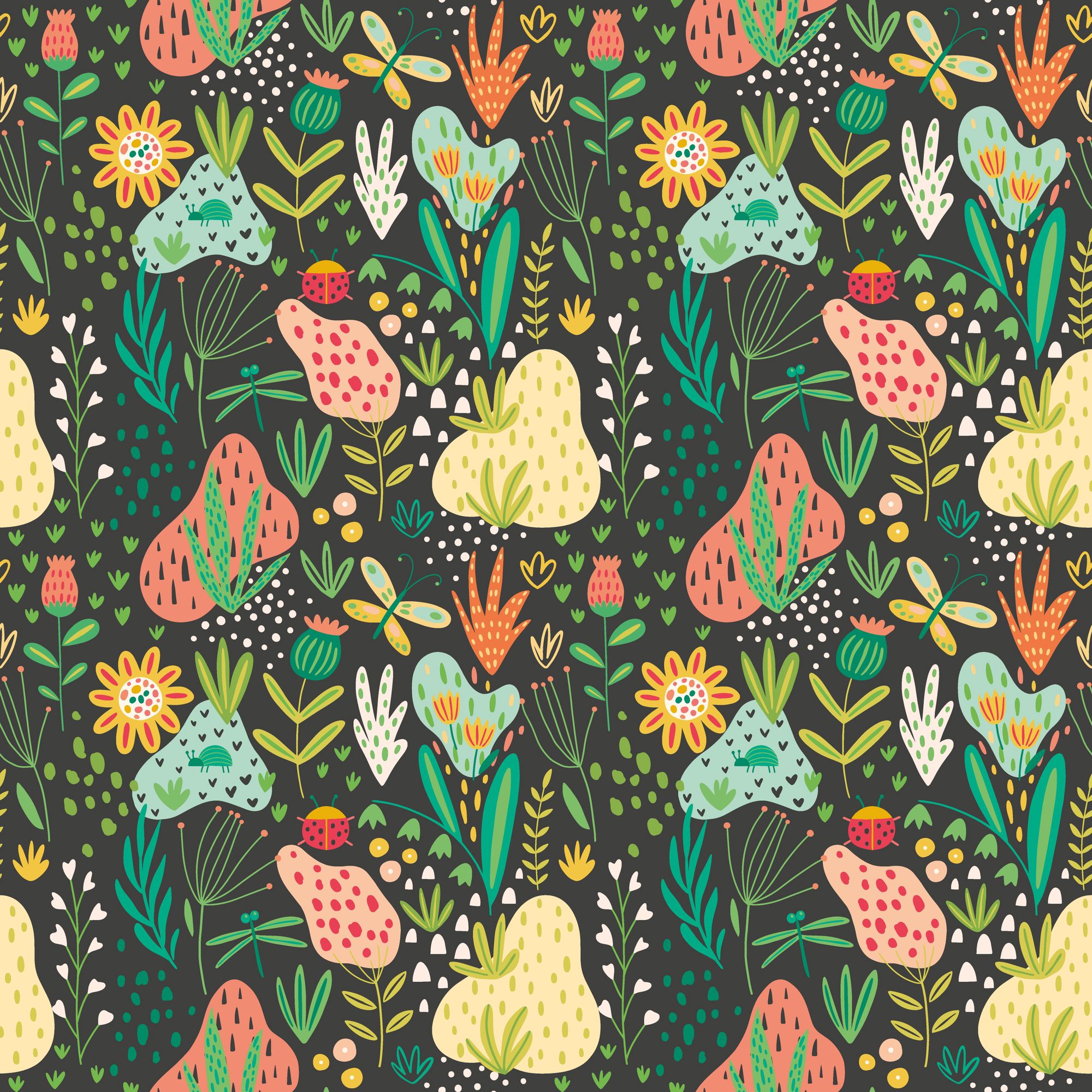 HWA1291W Bug Garden Marmalade Twist Wallpaper by Hoopla Walls