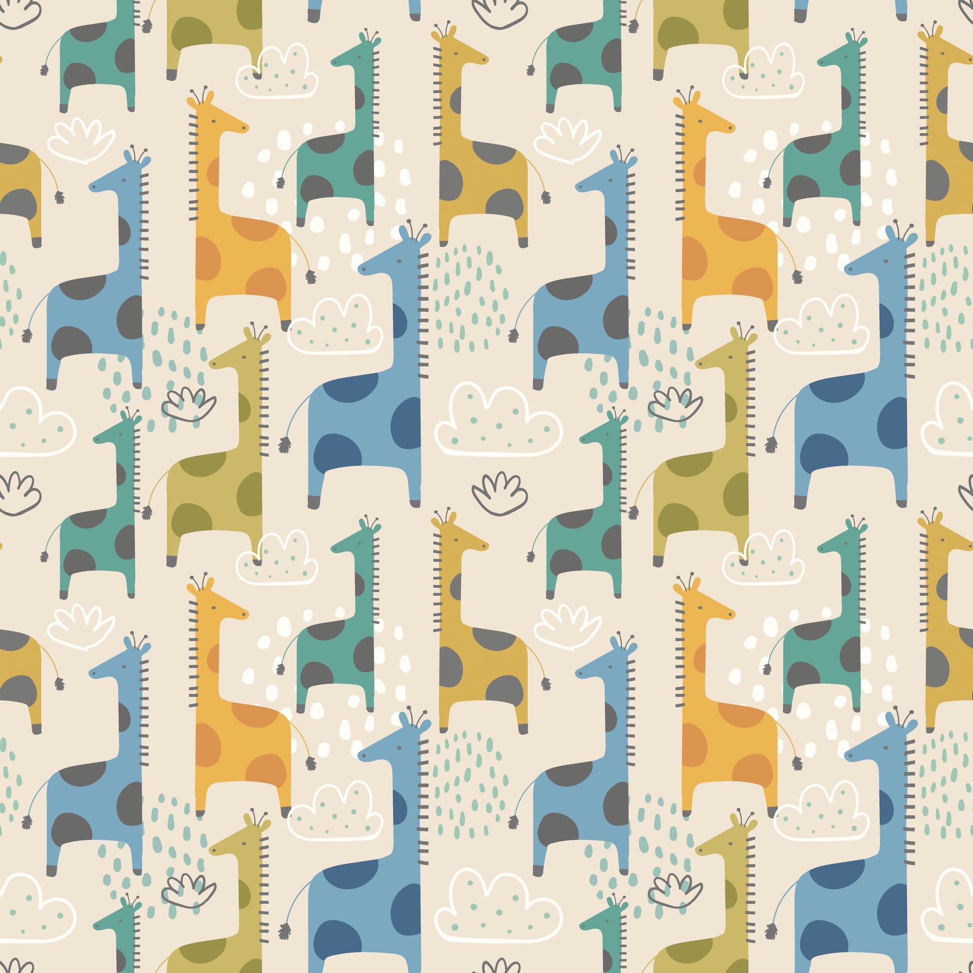 HWA1298W Giraffe Friends Denim Mix Wallpaper by Hoopla Walls