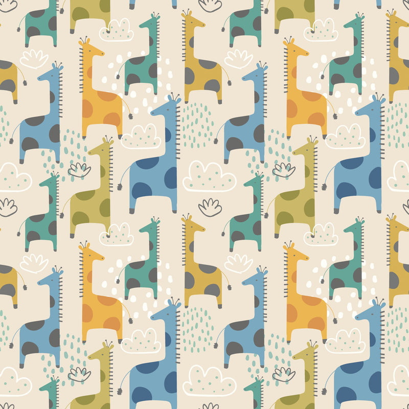 HWA1298W Giraffe Friends Denim Mix Wallpaper by Hoopla Walls