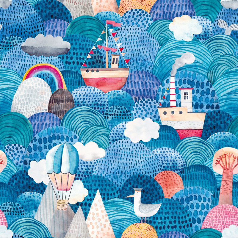 HWA1303W Ships Ahoy! Ocean Mix Wallpaper by Hoopla Walls