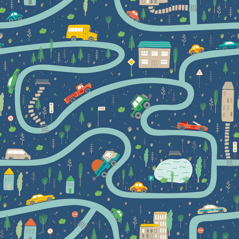 HWA1308W Road Trip Indigo Riot Wallpaper by Hoopla Walls