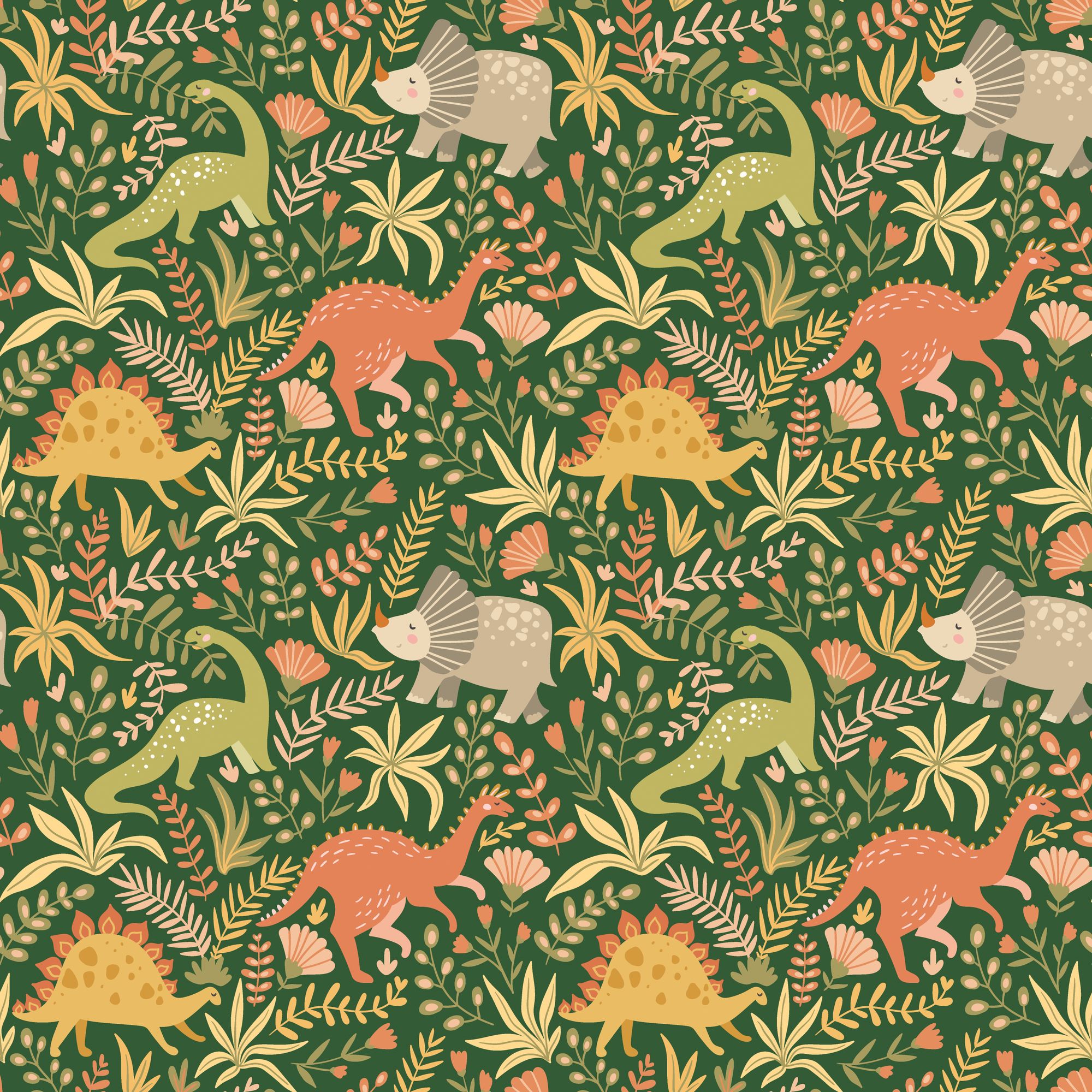 HWA1309W Jurassic Party Olive Jungle Wallpaper by Hoopla Walls