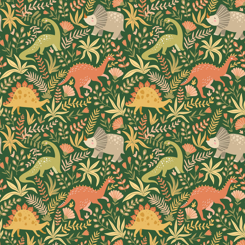 HWA1309W Jurassic Party Olive Jungle Wallpaper by Hoopla Walls