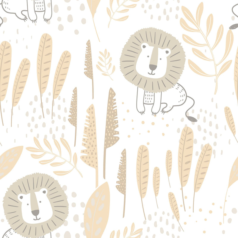 HWA1312W Happy Lion Honey Mallow Wallpaper by Hoopla Walls