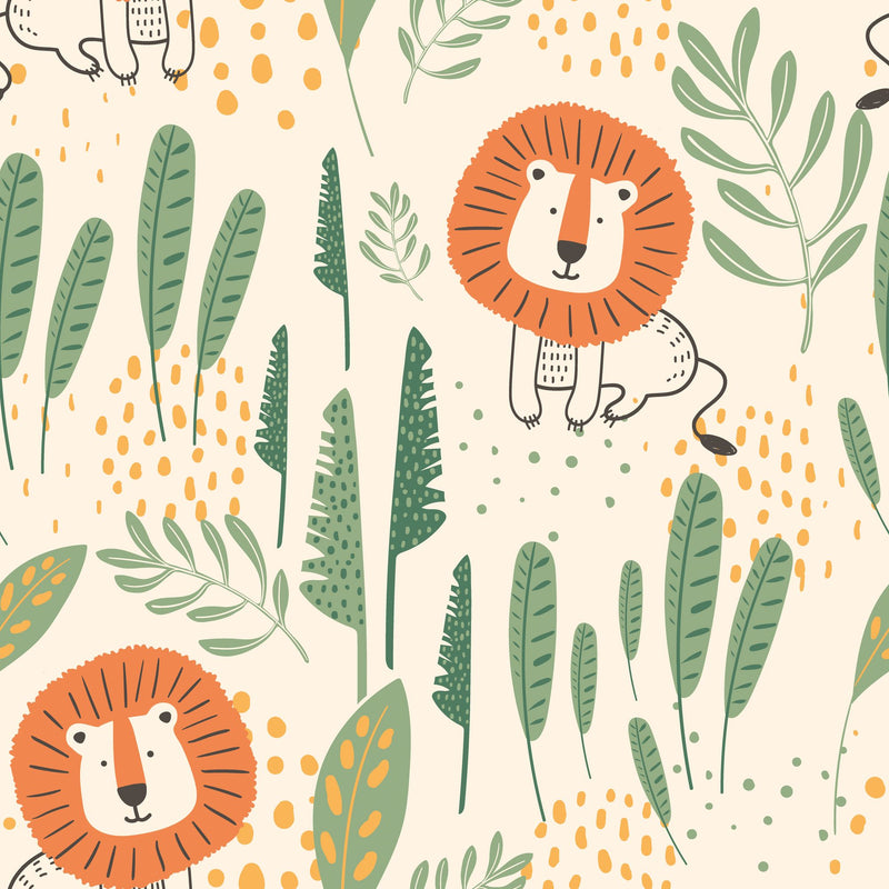 HWA1313W Happy Lion Ginger Wallpaper by Hoopla Walls