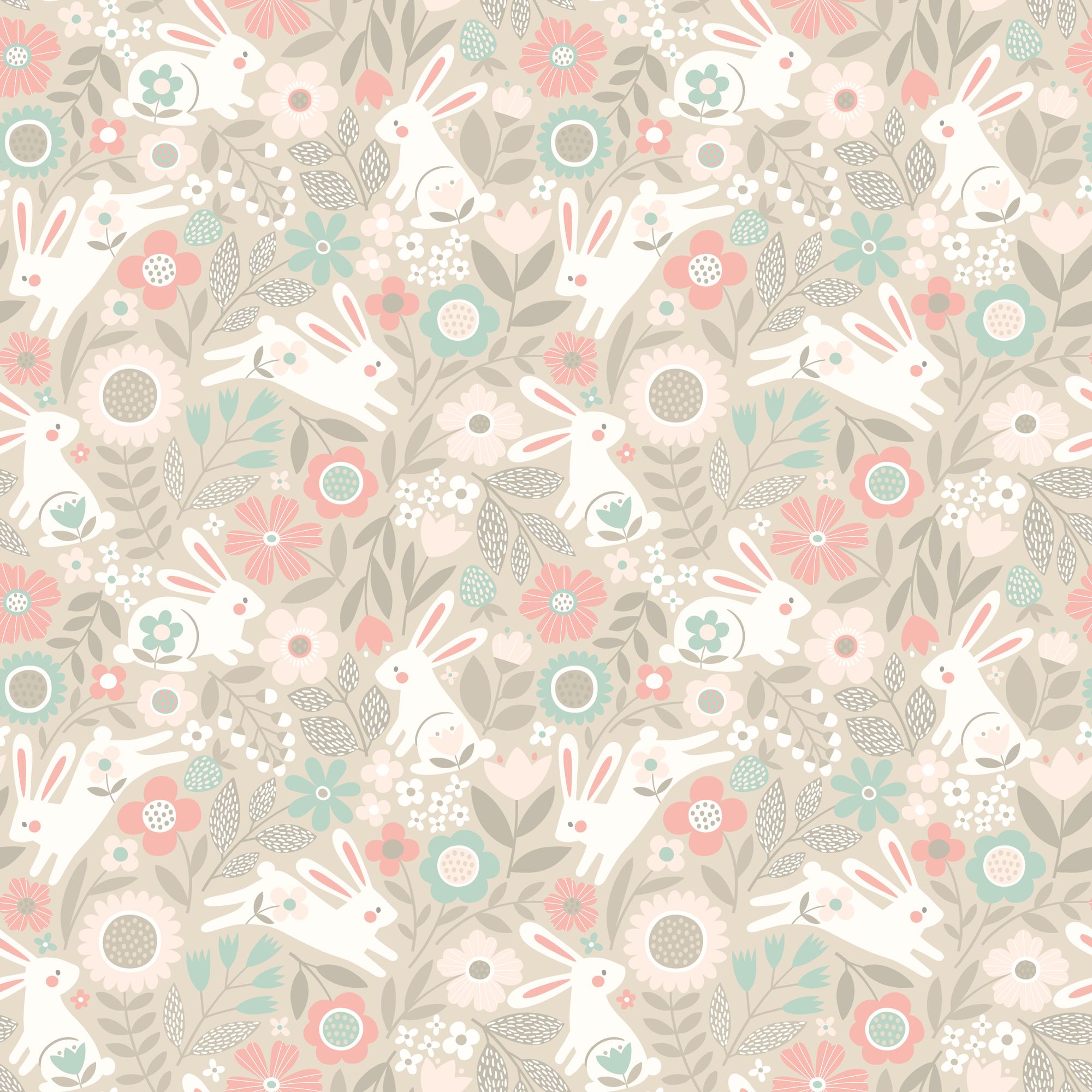 HWA1315W Bouncing Bunnies Coconut Mix Wallpaper by Hoopla Walls