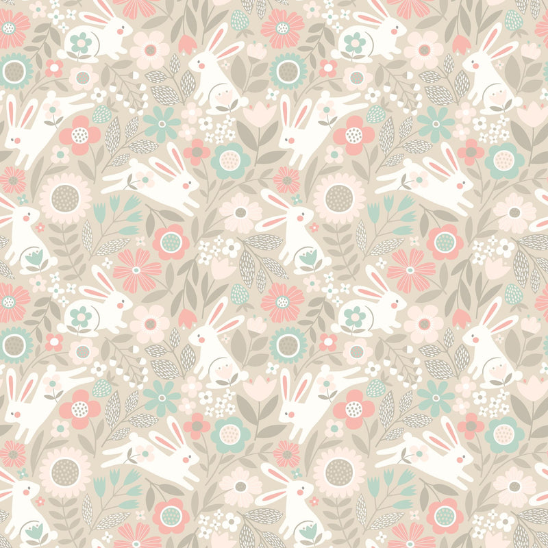 HWA1315W Bouncing Bunnies Coconut Mix Wallpaper by Hoopla Walls