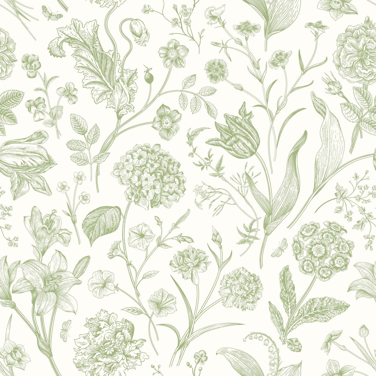 Floral Toile Sage Purity Wallpaper by Hoopla Walls